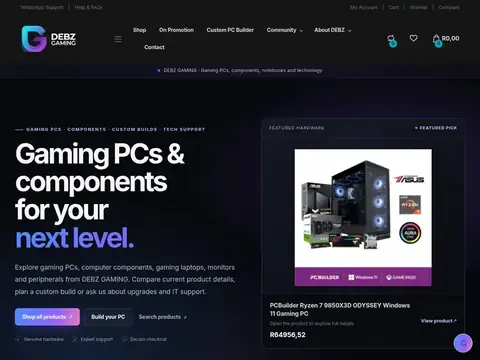 Debz Gaming Website homepage